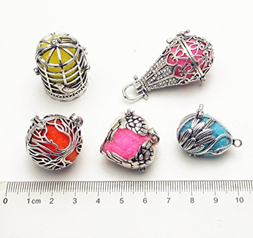 Dandan DIY 5pcs Bird Brass Cage Assorted Styles Owl Heart Landmine Tree Locket Perfume Essential Oil Aromatherapy Diffuser Charms Hollow Pendant Craft Diffusion Ball (Assorted Styles) - Thumbnail 3