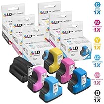 LD Remanufactured Replacements for HP 02 6PK Cartridges: 1 C8721WN Black, 1 C8771WN Cyan, 1 C8772WN Magenta, 1 C8773WN Yellow, 1 C8774WN LT Cyan, and 1 C8775WN LT Magenta