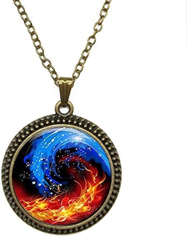 Fashion Necklace Pendant Jewelry Water and Fire Photo Glass Dome Cabochon Steampunk Bronze Necklace