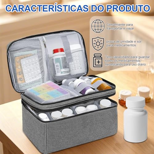 Organizador de Bolsa de Remédios de Viagem, Bolsa de Remédios com 2 Compartimentos, Organizador de Medicamentos Armazenamento, Estojo para Transporte de Esmalte