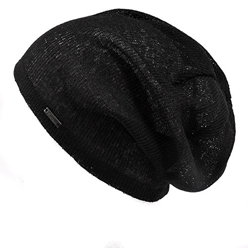 Casualbox Mens Light Weight Breathable Beanie Knit Hat Slouch Baggy Style Plain Color Black