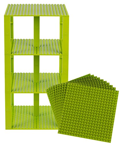 Premium Lime Green Stackable Base Plates - 10 Pack 6" x 6" Baseplate Bundle with 80 Lime Green Bonus Building Bricks - Compatible with All Major Brands - Tower Construction