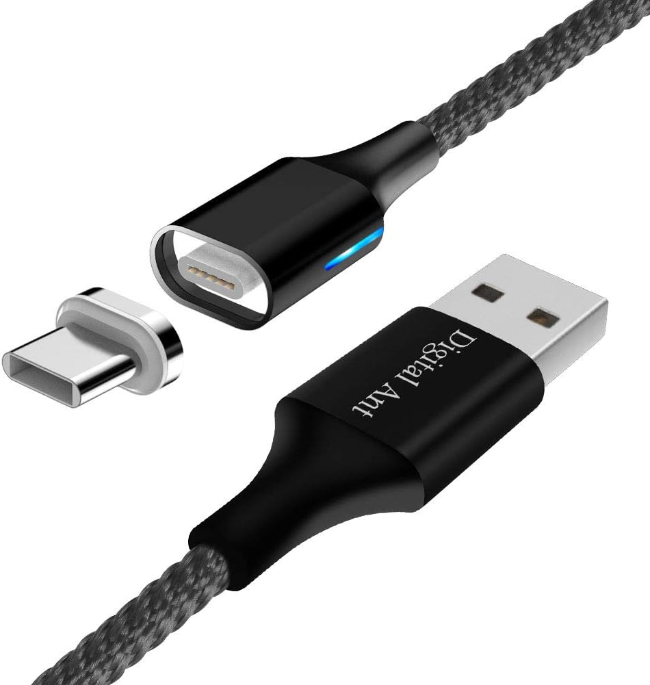 Digital Ant Gen-X Magnetic Type-C/USB-C Nylon Braided Fast Charging and Data Sync Cable Compatible with Samsung and Other Smart Phones with USB-C/Type-C Port (5-Feet Grey 1-Pack, 5 Feet)