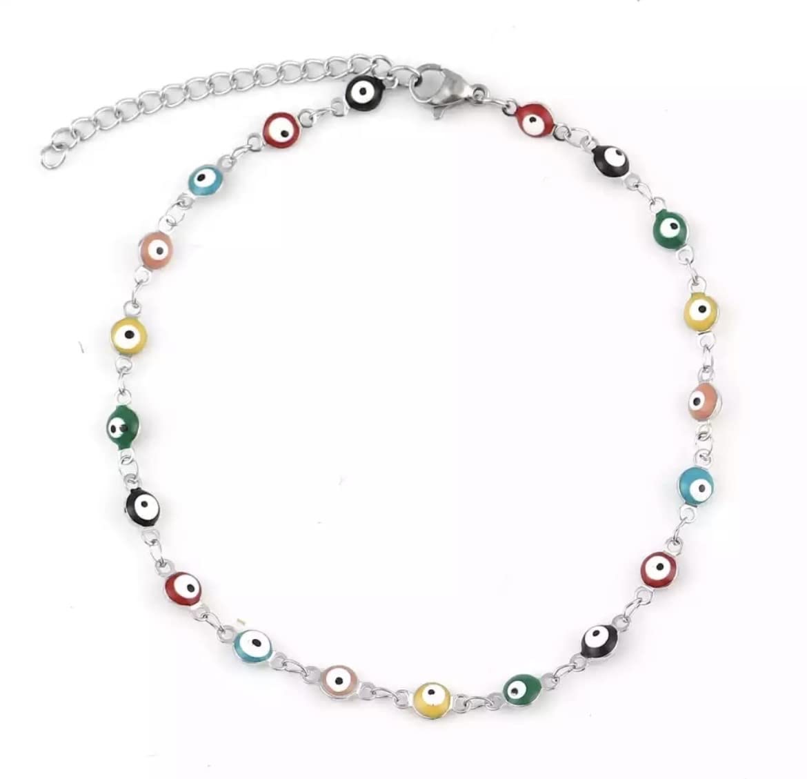 AT Jewellery - Multi-Colour Evil Eye | Silver Ankle Chain Anklet