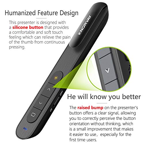 [360mAH Rechargeable Presenter ] KNORVAY N76 Wireless Presenter Rechargeable Hyperlink Volume Control USB Presentation Powerpoint Clicker Remote Control Slide Advancer 2.4GHz (B-Black) - Thumbnail 3