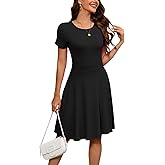 Newshows Womens 2025 Summer Dresses Short Sleeve Ribbed Knit A-Line Swing Beach Vacation Outfits Casual Sundress with Pockets