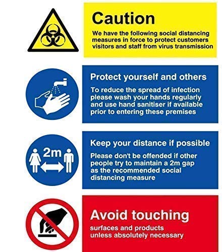 Social distancing measures for shops and business, avoid touching, protect yourself and others heavy duty safety sign A4 size