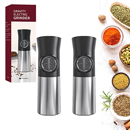 Gravity Electric Salt and Pepper Grinder Set of 2, One Hand Automatic