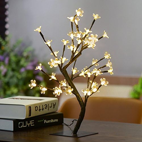 Lebeauty Cherry Blossom Tree Light 0.45M 48LED Desk Top Bonsai Tree Light Decorative Warm White Light (Yellow)