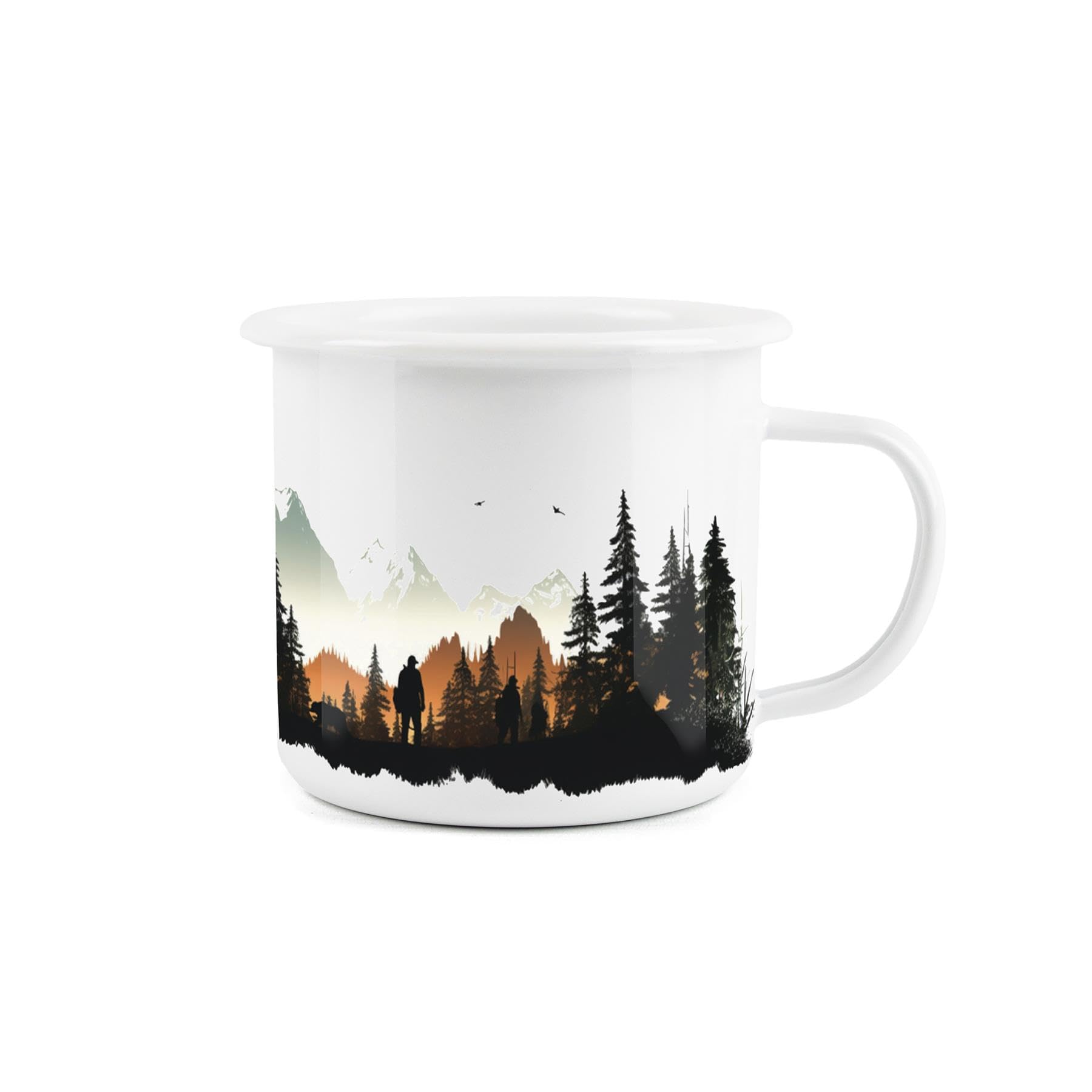Mountains Scenic Silhouette Enamel Mug - Camping Gift Durable Hot Drinks White Outdoor Cup - Travel Picnics Home Hiking