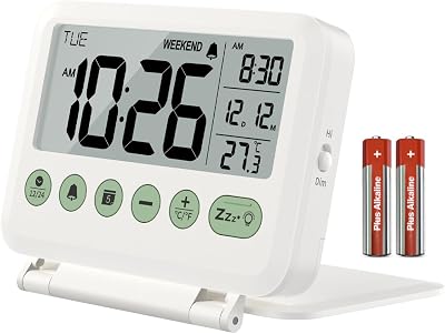 MeesMeek Travel Alarm Clock 2-Level Backlight 12/24H Snooze Weekend Battery
