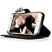 (NOT S7 Edge) Galaxy S7 Case, S7 Case Wallet Black Leather Flip Cover Kickstand Cover Card Holder Wrist Strip Bling Camellia Flower Pendant Magnetic Clip Design Bumper Cover Skin for Samsung Galaxy S7