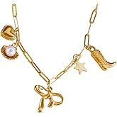 Pierced Owl 18k Gold Plated Stainless Steel Bow Heart Shell Star Cowboy Boot Charm Necklace