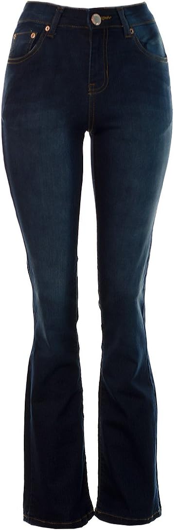 Fuchia boutique Womenโs High Rise Kick Flare Jeans Ladies Bootcut Faded Coloured Denim Jeans