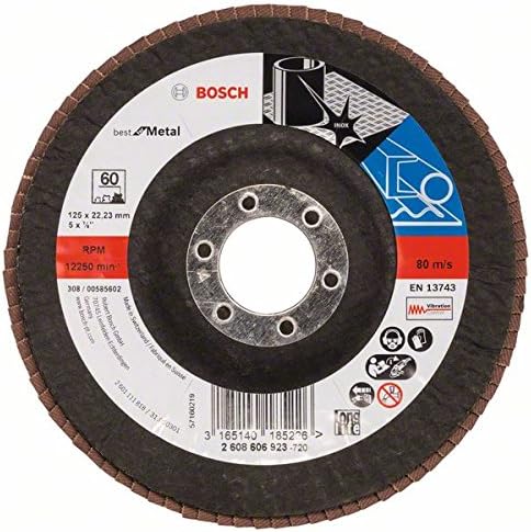 Bosch 1x PRO Metal X571 Flap Disc Angled Version Fiber for Small Angle Grinders (for Steel Stainless steel, diameter 125 mm