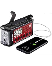 Midland - ER310, Emergency Crank Weather AM/FM Radio - Multiple Power Sources, SOS Emergency Flashlight, Ultrasonic Dog Whistle, & NOAA Weather Scan + Alert (Red/Black)