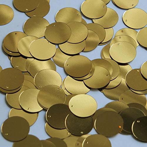 Round Flat Sequin 15mm Top Hole Very Deep Gold Metallic. Couture Paillettes. Made in USA