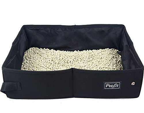 Petsfit Fabric Portable/Foldable Cat Litter Box/Pan Travel Used Light Weight 18.5" x 14.5" x 5.5", Black