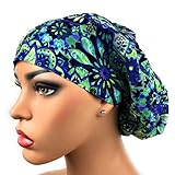 Womens Surgical Scrub Hat OR Nurse Cap Euro Style Purple, Blue, Green Floral Print Bouffant Cap