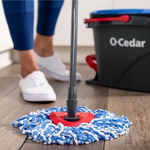 O-CEDAR EASYWRING RINSECLEAN MICROFIBER SPIN MOP & BUCKET FLOOR CLEANING SYSTEM WITH 3 EXTRA REFILLS, PLASTIC, GREY