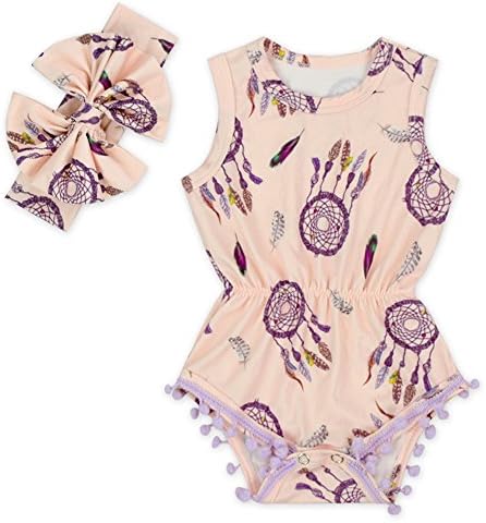 Anbaby Baby Girls Sleeveless Pom Pom Romper Various Patterns Floral Bodysuit Clothes Campanula L