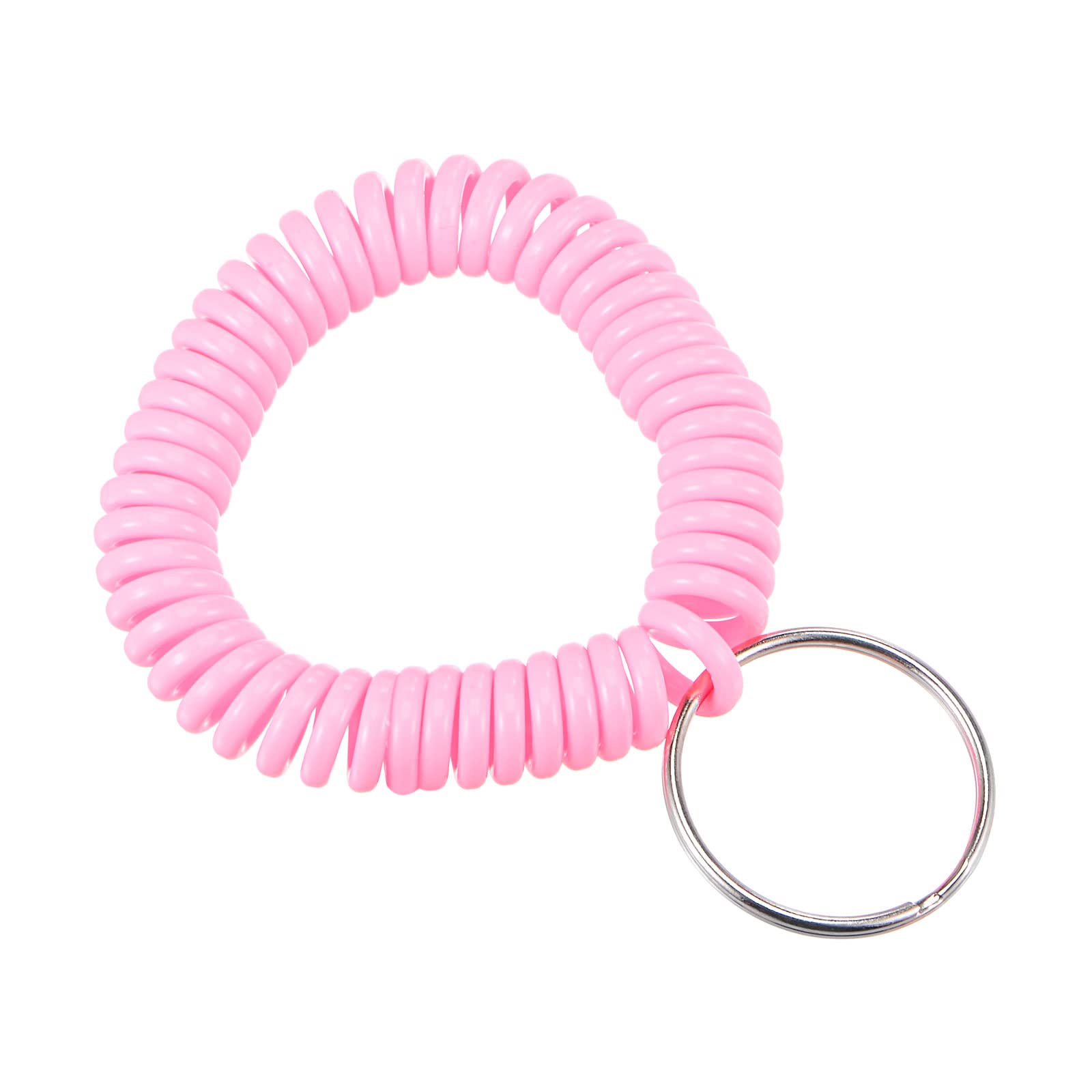 PATIKIL Spiral Keychain, 5 Pack Plastic Wrist Coil Keyring Wristband Stretchable Key Holder Lanyard for Sports Outdoor, Pink