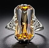 Aimys Vintage Women 925 Sliver Ring Citrine Natural Party Wedding Engagement Jewelry Cocktail Party Bridal Engagement Hollow Engraving Band (9)