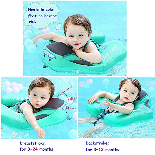 2020Newest ADD TAIL NO FLIP OVER UPF50+ Mambobaby Solid Swimming Float No Need Inflatable Swim Ring Swim Training Aid for Bathtub Pools Swim Trainer Swim Float with canopy swim ring with sunshade - Thumbnail 5