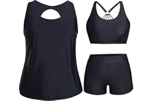 Holipick Women Plus Size 3 Piece Tankini Swimsuits Athletic Bathing Suits with Shorts