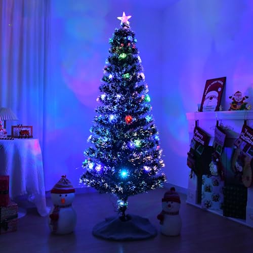 TANGZON 5FT/6FT Fiber Optic Christmas Tree, Pre-Lit Xmas Tree With 180