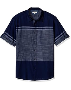 Jeans Men's Short Sleeve Roll Tab Engineered Stripe Button Down Shirt