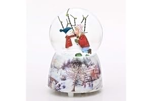 Roman Musical 5" Child Kissing Snowman Glitter Dome Water Globe Plays''Jingle Bells"