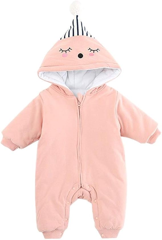 Amazon Co Jp Lywenqinhg ベビー服 ロンパース 赤ちゃん カバーオール 長袖 冬 フード付き 前開き 純色 お出かけ 男の子 女の子 新生児 普段着 色 ピンク サイズ 66 服 ファッション小物
