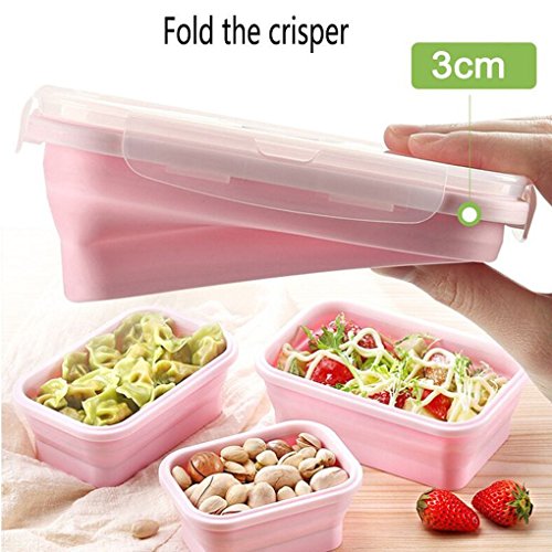 Silicone Lunch Box Portable Collapsible Folding Food Storage Container Kitchen Microwave, Dishwasher and Freezer Safe Household Picnic bento box for teens Pink(3pcs)