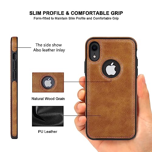 AIOVETEAB Case Compatible with iPhone XR, Slim Premium PU Leather Retro Business Anti-Scratch Anti-Shock Case Protective Leather Case for iPhone XR (Brown)