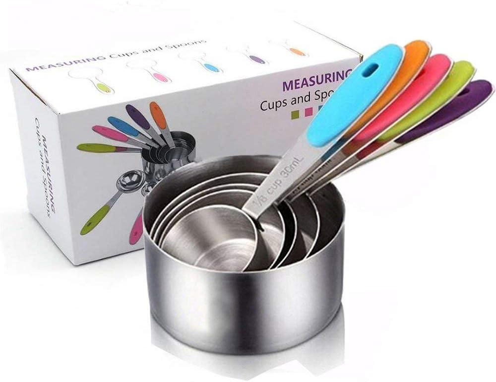 Stainless Steel Measuring Cups Measuring Cups Set Colorful Measurement Cups with Silicone Handle Grip and Engraved Measurement for Dry and Liquid Ingredients Collapsible Measuring Cups (5 Set)