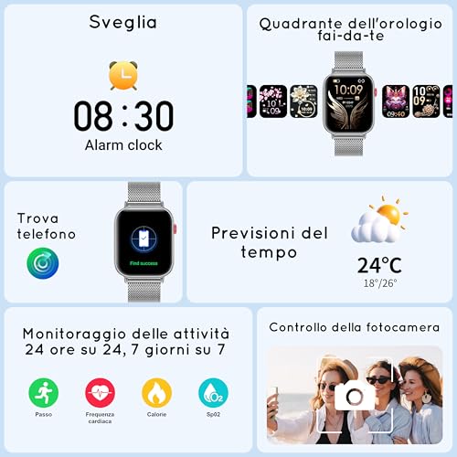 HXQHSTBG Women's Smart Watch (3 Straps) 1.83" HD Calls Bluetooth Smartwatch Whatsapp Notification with Heart Rate Monitor/SpO2/Sleep/Pedometer, 120 Sports Modes Voice AI, Android iOS Silver
