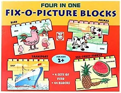 Unique Fix O Picture Interlocking Blocks Alphabets,Picture Education Game for Kids (4 in 1 Block)