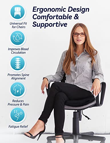 Travel Ease Memory Foam Coccyx Orthopedic Gel Seat Cushion, Seat Cushion for Lower Back Pain and Sciatica Tailbone Pain Relief – Fit for Office Chair, Car Seat, Wheelchair (Black)