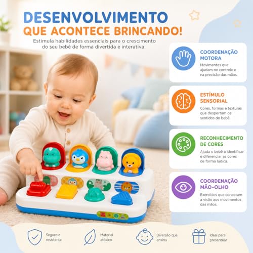 Brinquedo Montessori Infantil Esconde-Esconde Pop Up Interativo Educativo Sensorial para Bebês 1 ano+ (Bichinhos)