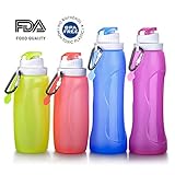 Collapsible Water Bottle Silicone Outdoor Water Canteen BPA Free,FDA Approved Set of 4 Pack Family Set Parents And Children For Travel Trip Camping Cycling Fishing Climbing Sports