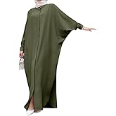 ABEHIK Abaya Dress for Women Muslim Ramadan Long Batwing Sleeves Dresses Pakistani Kaftan Robe Arabic Islamic Prayer Clothes