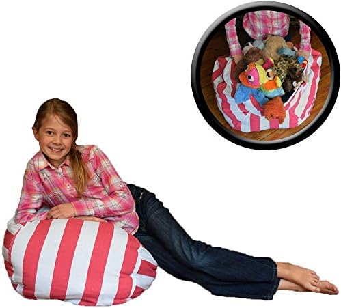 Creative Modern Kids Toy Storage Bag Stuffed Animal Storage Bean Bag Chair Toy Clothes Organizer Tool (Red, 27'')