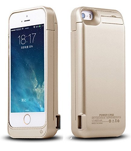 iPhone 5/5C/5S/SE Battery Case, SinoPro Portable Slim Extended Battery Case Mobile Protective Charging Case with 4200mAh Capacity Kick Stand LED Indicator for iPhone 5/5C/5S/SE (Gold)