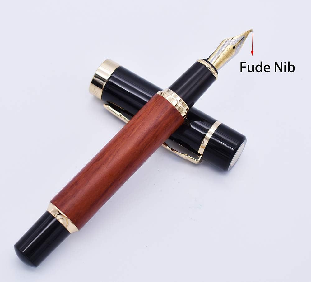 Jinhao 650 Rose Wood Barrel Bent Nib Fude Pen, Fine to Broad Size