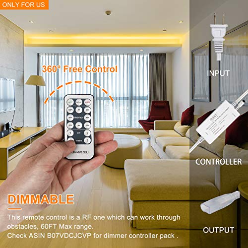 Shine Decor 50ft 110V Dimmable LED Neon Light, 3000K Cuttable Warm White LED Neon Rope Lights, 2835 LED Strip 120LEDs/M, IP65 Waterproof Neon Lighting, for Indoor Outdoor Decoration(7x14.5mm)
