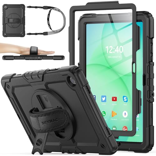 SEYMAC stock Case for Samsung Galaxy Tab A11+ Plus/A9+ Plus 11'', Full-Body Drop Protection Case with Screen Protector Pencil Holder [360° Rotating Hand Strap] &Stand - Black