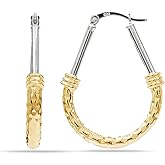 LeCalla 925 Sterling Silver Hoop Earrings for Women | Italian Design Classic Diamond-Cut Textured Hoops Earring | Women's Oval Drop Shape Silver Earring Jewelry