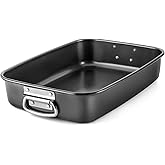 HONGBAKE Lasagna Pan 3 Inch Deep, 15x10" Baking Pan for Oven, Nonstick Cake Baking Dish for Brownie, Roasting Pans with Stainless Steel Handles, Heavy Duty, Dishwasher Safe, Dark Grey
