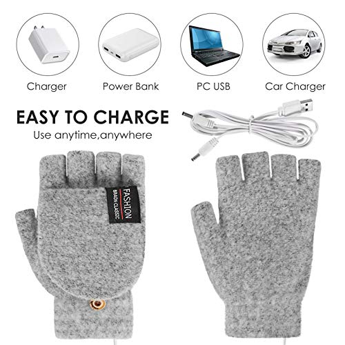 favourall USB oplaadbare verwarmde handschoenen voor mannen vrouwen, 5V halve vinger breien wanten handen warmer wasbare… - Image 6